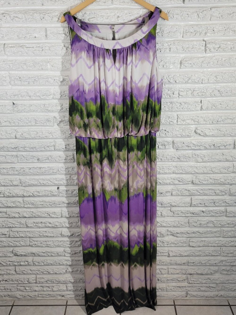 Dress Barn 22 Plus Size Maxi Dress Purple Green Watercolor High Low WAT50E